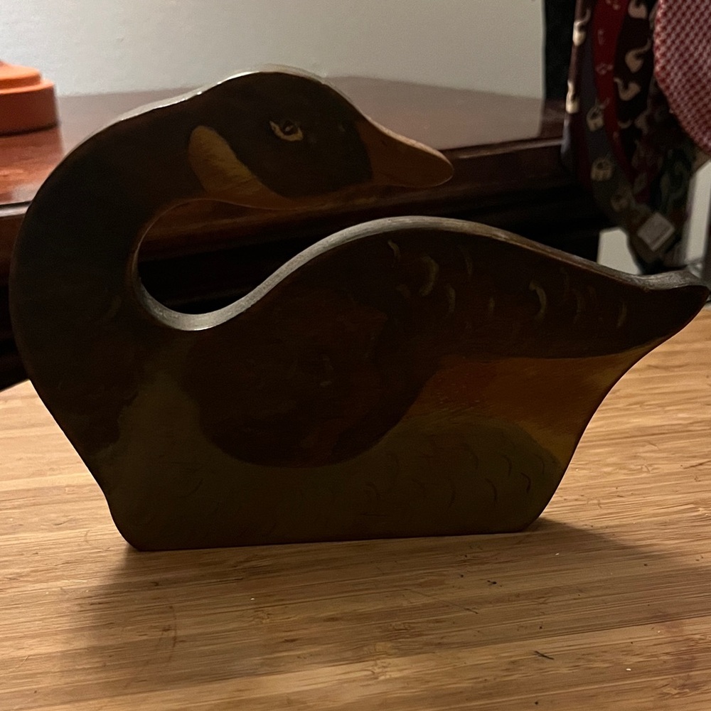 Vintage Wooden Duck Figurine with natural wood finish